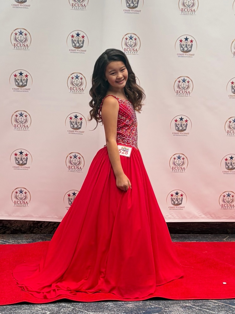 Girls' Red Beaded Tiffany Princess pageant gown size 10